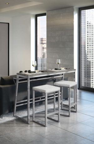 Amisco's Aaron Square Modern Backless Stool with Seat Cushion in Living Room with Table