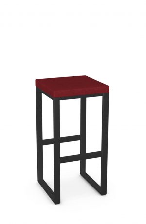 Amisco's Aaron Black Square Backless Bar Stool with Red Fabric