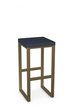 Amisco's Aaron Gold Metal Backless Modern Bar Stool with Blue Seat