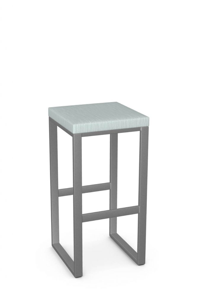 Amisco's Aaron Silver Metal Square Backless Bar Stool with Blue Green Fabric