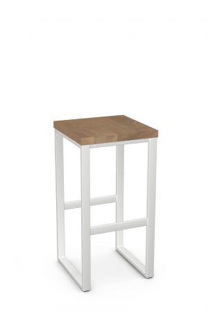 Amisco's Aaron White Backless Bar Stool with Wood Seat