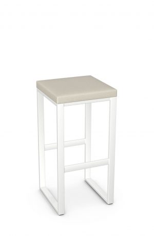 Amisco's Aaron White Metal Backless Modern Stool with Sled Base