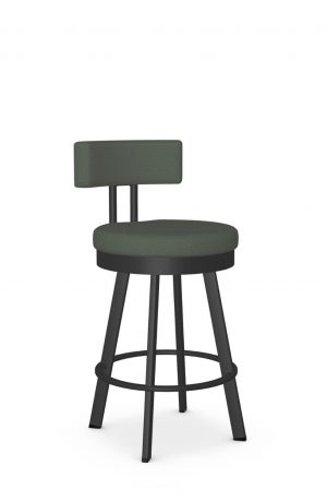 Amisco's Barry Black Swivel Bar Stool with Green Seat and Back Cushion