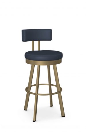 Amisco's Barry Gold Swivel Bar Stool with JM Oceanic Blue Vinyl Seat and Back Cushion