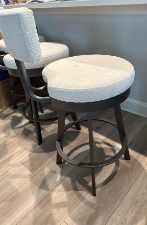 Amisco's Barry Swivel Counter Stool in Pewter and White Seat/Back Cushion