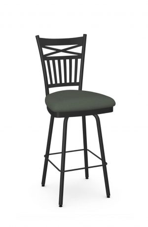 Amisco's Garden Black Traditional Swivel Bar Stool with Green Seat Cushion