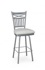 Amisco's Garden Traditional Swivel Kitchen Counter Stool with Cross Back Design in Silver and Gray
