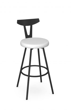 Amisco's Hans Scandinavian/Nordic Black Swivel Bar Stool with White Seat Cushion