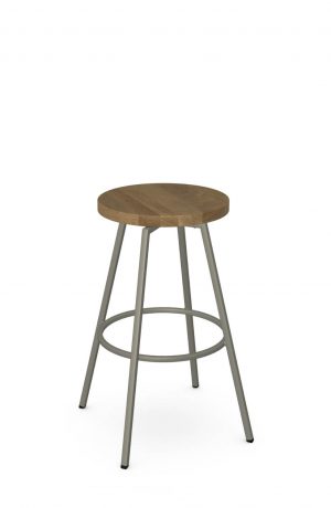 Amisco's Hans Taupe Backless Swivel Bar Stool with Round Wood Seat