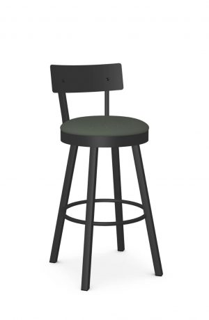 Amisco's Lauren Black Swivel Bar Stool with Green Seat Cushion