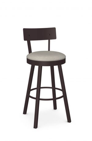 Amisco's Lauren Brown Swivel Low Back Bar Stool with Round Seat Cushion Fabric