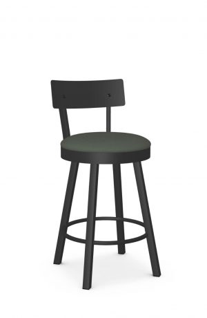 Amisco's Lauren Modern Black Swivel Bar Stool with Back in Green Fabric