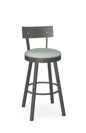Amisco's Lauren Modern Swivel Bar Stool in Gray Metal and Seafoam Green Seat Cushion