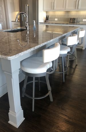 Amisco's Modern Barry Swivel Kitchen Counter Stools in Gray and White with Low Back