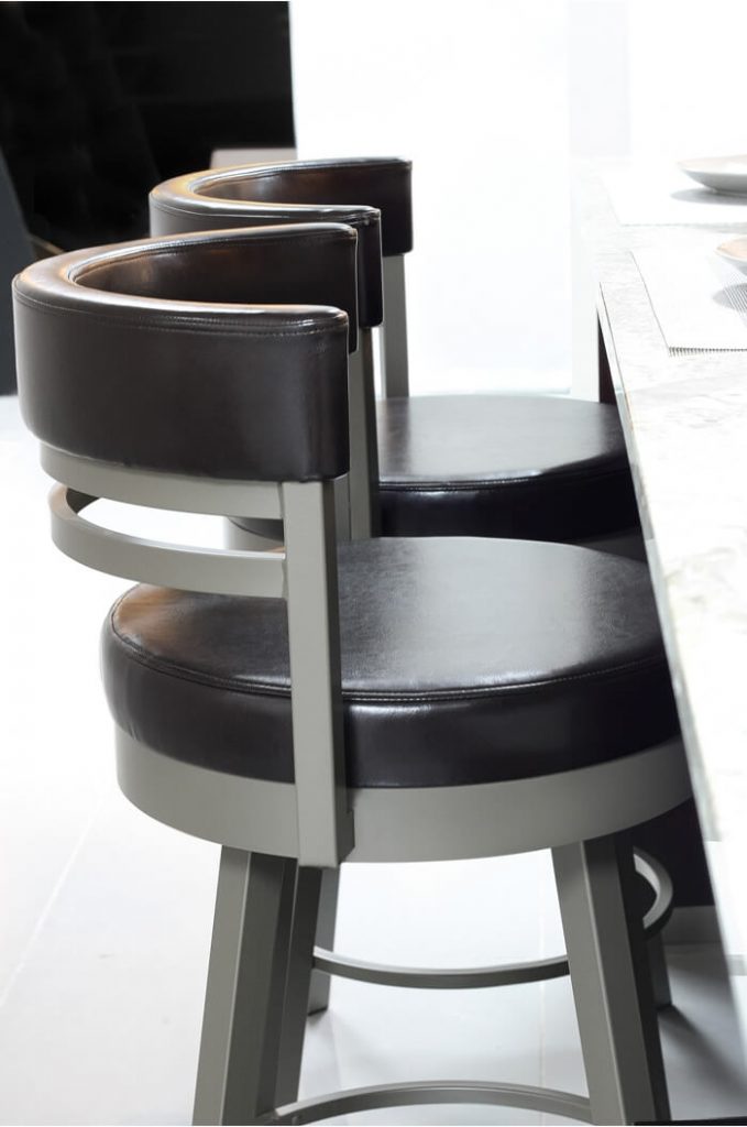 Amisco's Ronny Swivel Barstool with Short Back and Round Seat