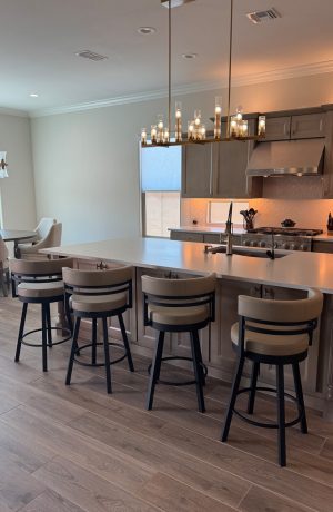 Amisco's Ronny Black Swivel Barstools in Brown Modern Kitchen