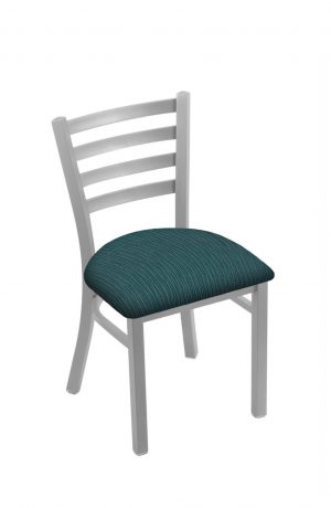 Holland's #400 Jackie Dining Chair in Nickel Metal Finish and Teal Seat Cushion