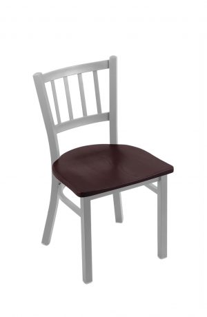 Holland's #610 Contessa Dining Chair in Nickel Metal Finish and Oak Dark Cherry Wood Seat Finish