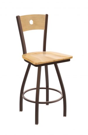 Holland's #830 Voltaire XL Big and Tall Barstool with Back - In Bronze Metal Finish and Natural Maple Seat and Wood Back Finish