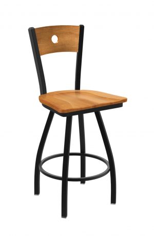 Holland's #830 Voltaire XL Big and Tall Barstool with Back - In Pewter Metal Finish and Medium Maple Seat and Wood Back Finish