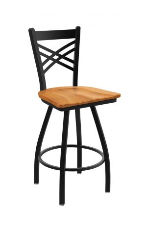 Holland's Catalina Big-And-Tall Swivel Barstool with Black Finish and Medium Maple Seat Wood Finish