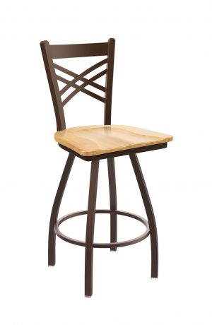 Holland's Catalina Big-And-Tall Swivel Barstool with Bronze Metal Finish and Maple Natural Seat Wood Finish
