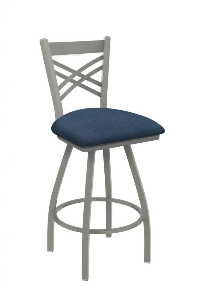 Holland's Catalina Big-And-Tall Swivel Barstool with Nickel Metal Finish and Blue Seat Vinyl