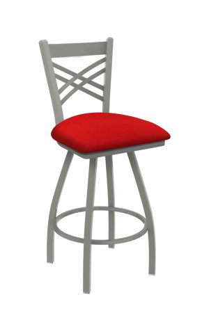 Holland's Catalina Big-And-Tall Swivel Barstool with Nickel Metal Finish and Red Vinyl Seat