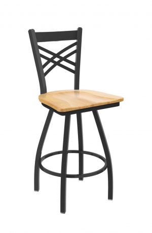Holland's Catalina Big-And-Tall Swivel Barstool with Pewter Metal Finish and Maple Natural Seat Wood Finish