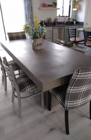 Holland's Jackie Silver Dining Chairs with Plaid Fabric in Modern Dining Room