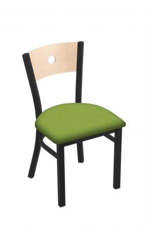 Holland Voltaire #630 Dining Chair in Black Metal Finish, Natural Maple Wood Back, and Green Seat Cushion