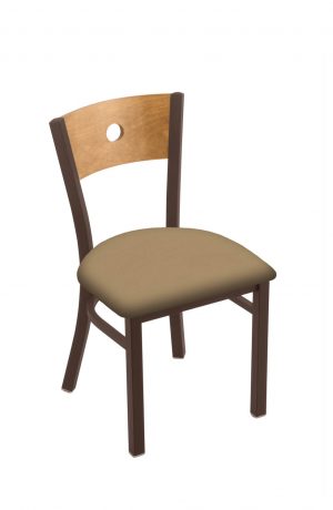 Holland Voltaire #630 Dining Chair in Bronze Metal Finish, Medium Maple Wood Back, and Brown Seat Cushion