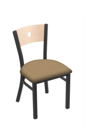 Holland Voltaire #630 Dining Chair in Pewter Metal Finish, Natural Maple Wood Back, and Brown Seat Cushion
