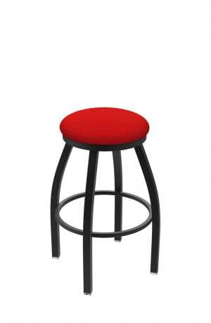 Holland's Misha #x802 Big and Tall Backless Swivel Stool in Black Metal Finish and Red Seat Cushion