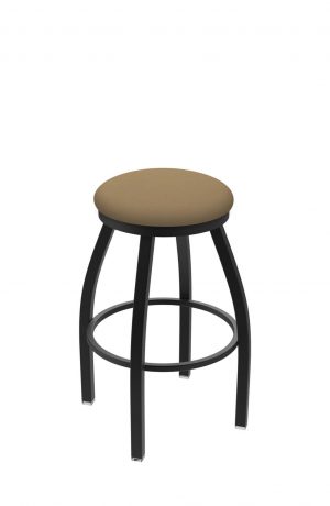 Holland's Misha #x802 Big and Tall Backless Swivel Stool in Black Metal Finish and Brown Seat Cushion
