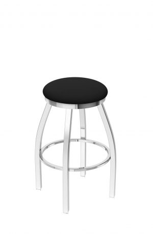 Holland's Misha #x802 Big and Tall Backless Swivel Stool in Chrome Metal Finish and Black Seat Cushion