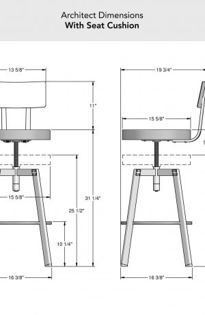 Amisco's Architect Adjustable Bar Stool Dimensions with Seat Cushion