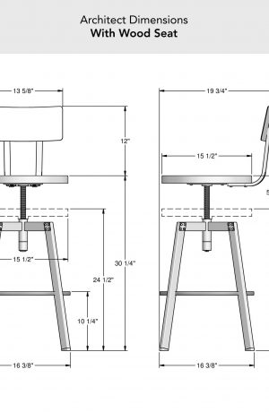 Amisco's Architect Adjustable Bar Stool Dimensions with Wood Seat