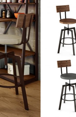 Amisco's Architect Industrial Metal Bar Stool with Wood Back