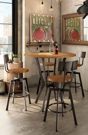 Amisco's Architect Industrial Metal and Wood Swivel Bar Stools in Industrial Home