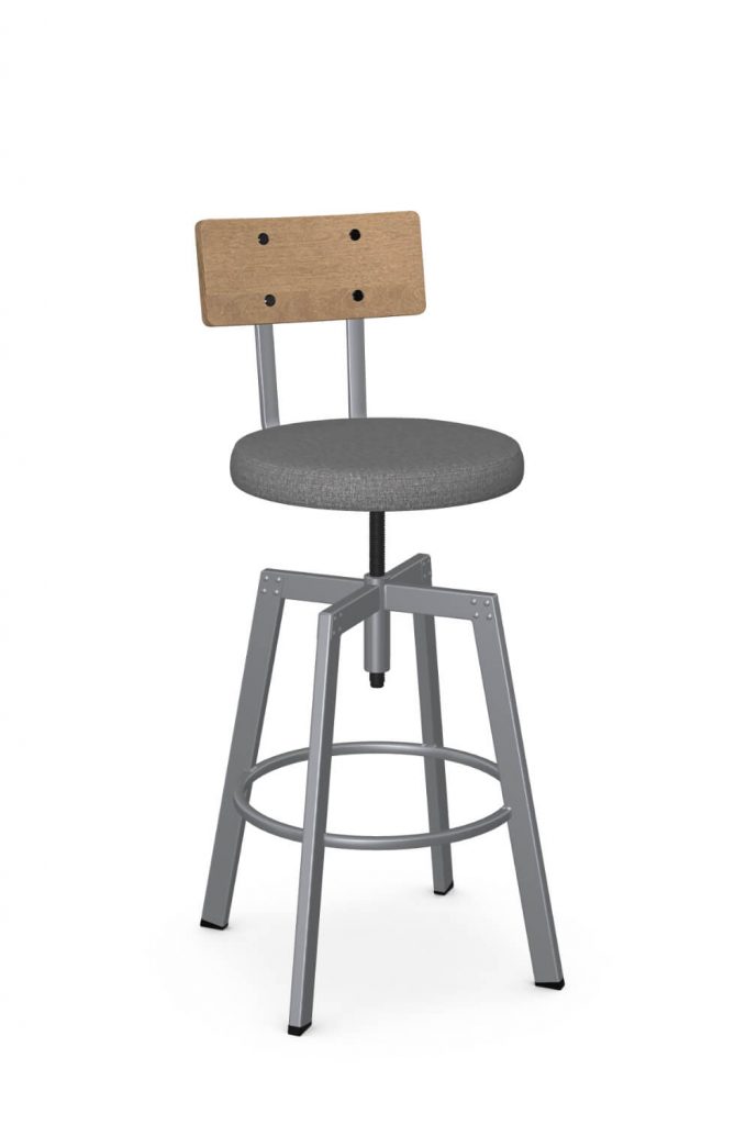 Amisco's Architect Industrial Silver Bar Stool with Wood Back in Gray