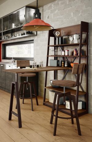 Amisco's Architect Swivel Counter Stool in Industrial Kitchen with Wood and Metal