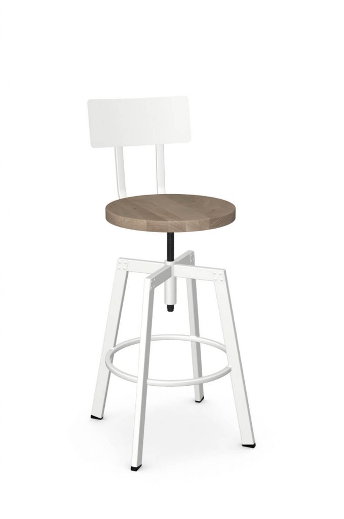 Amisco's Architect White Industrial Bar Stool with Wood Seat
