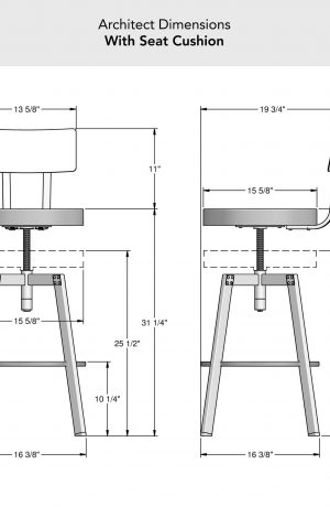 Amisco's Architect Adjustable Bar Stool Dimensions with Metal Back and Seat Cushion
