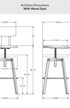 Amisco's Architect Adjustable Bar Stool Dimensions with Metal Back and Wood Seat