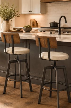 Industrial Bar Stools with Back - Kitchen Island - Architect