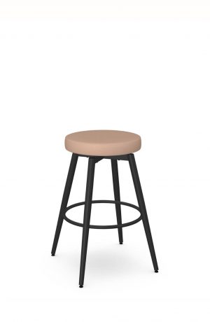 Amisco's Nox Backless Swivel Scandinavian Bar Stool with Black Metal and Pink Seat Cushion