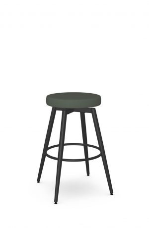 Amisco's Nox Black Backless Round Swivel Bar Stool with Green Seat