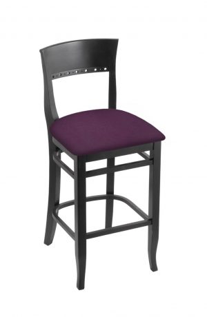 Hampton's 3160 Black Wood Bar Stool with Purple Seat Cushion