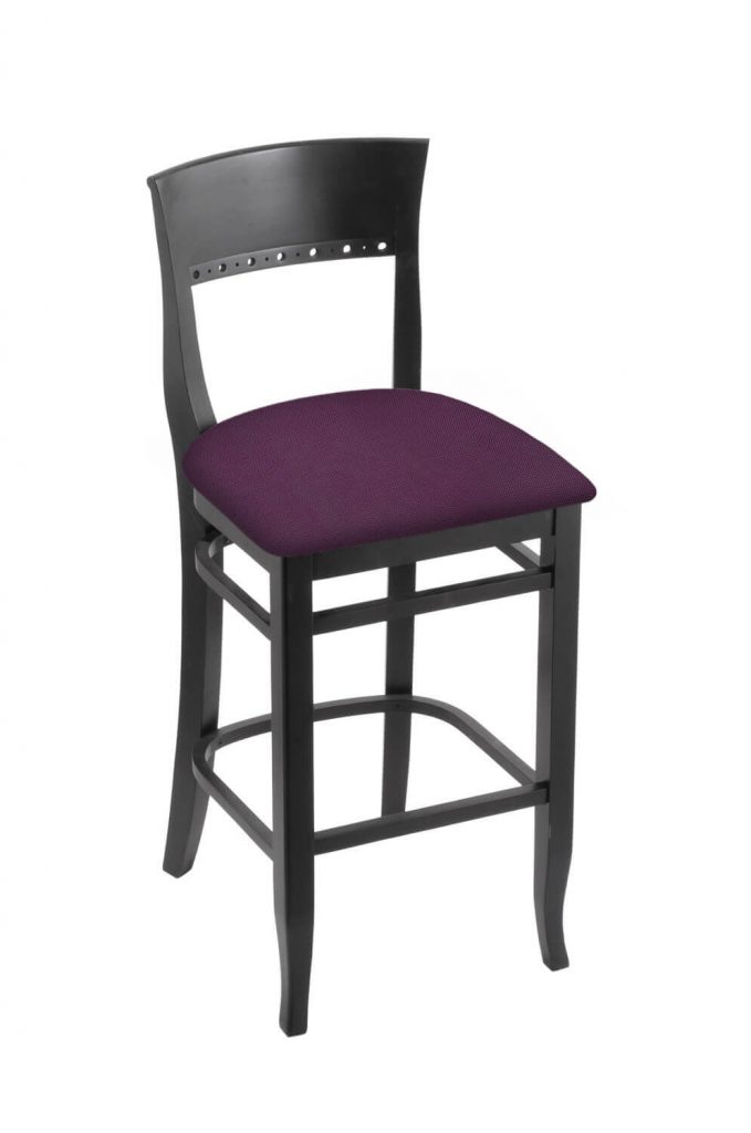 Hampton's 3160 Black Wood Bar Stool with Purple Seat Cushion